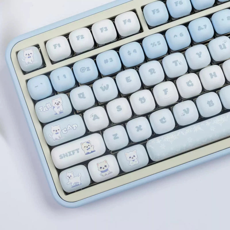 Cute Blue Cat MOG Profile Dye Sublimation PBT Keycap Set Kawaii Keycaps Model