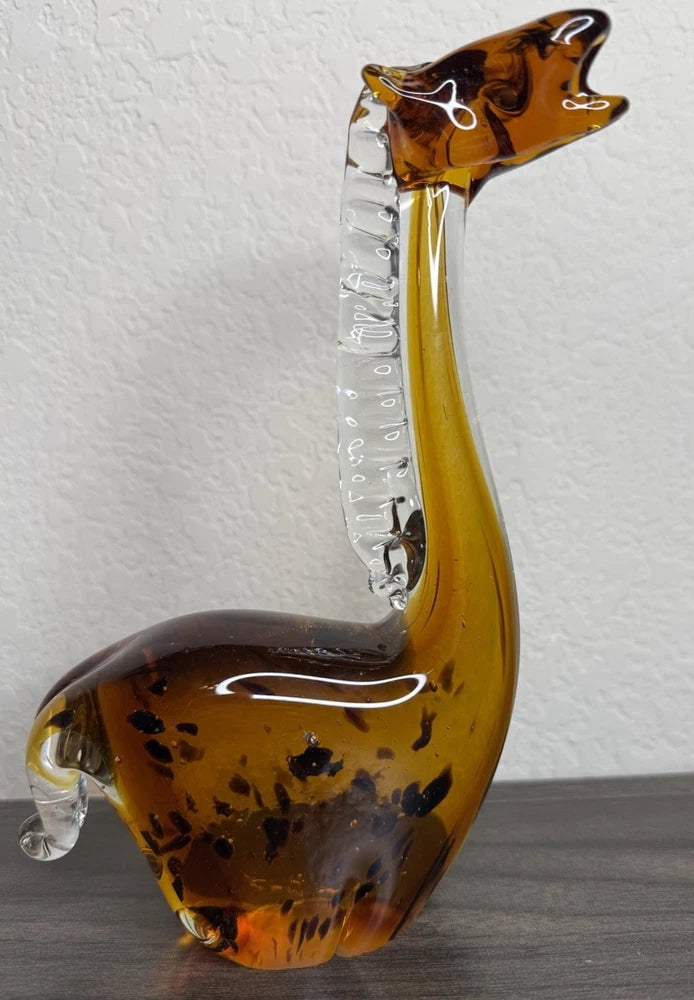 Art Glass 7.5¡± Horse Brown Clear Display Decor Figurine Amber Black Spots Pony Model