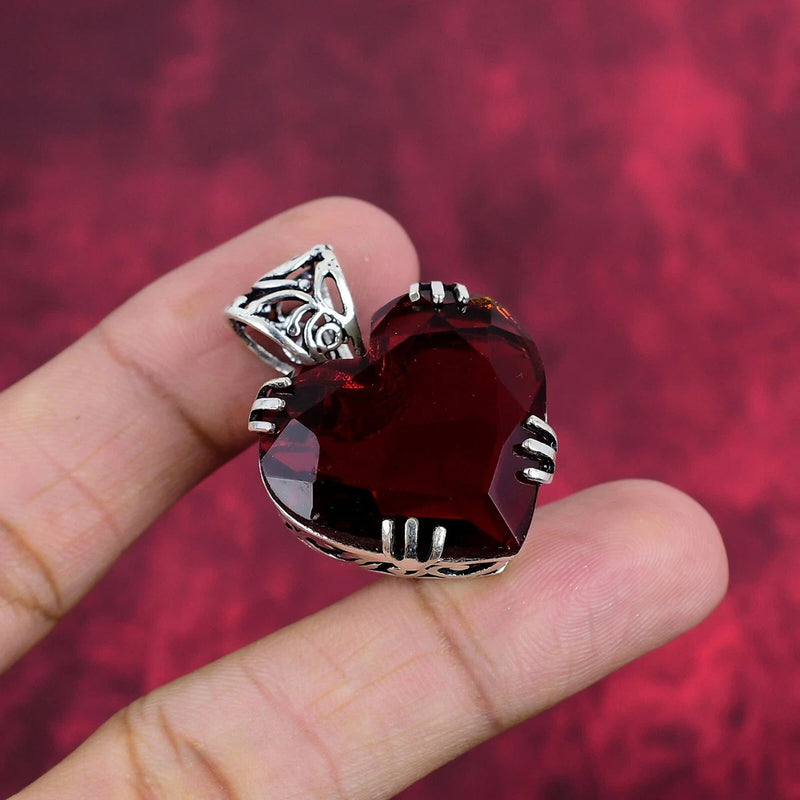 Red Garnet Gemstone Handmade 925 Sterling Silver Amazing Pendant Jewelry Charms