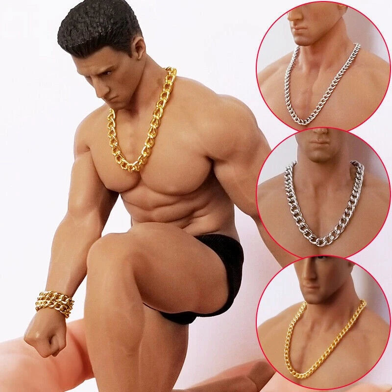 1/12 1/6 Muscle Body Male Necklace Chain Bracelet Model For HOT TOYS Figures Bod Model