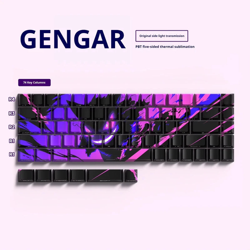 Gengar Themed PBT Keycaps Side Engraved Translucent 129/68 Key Set Model