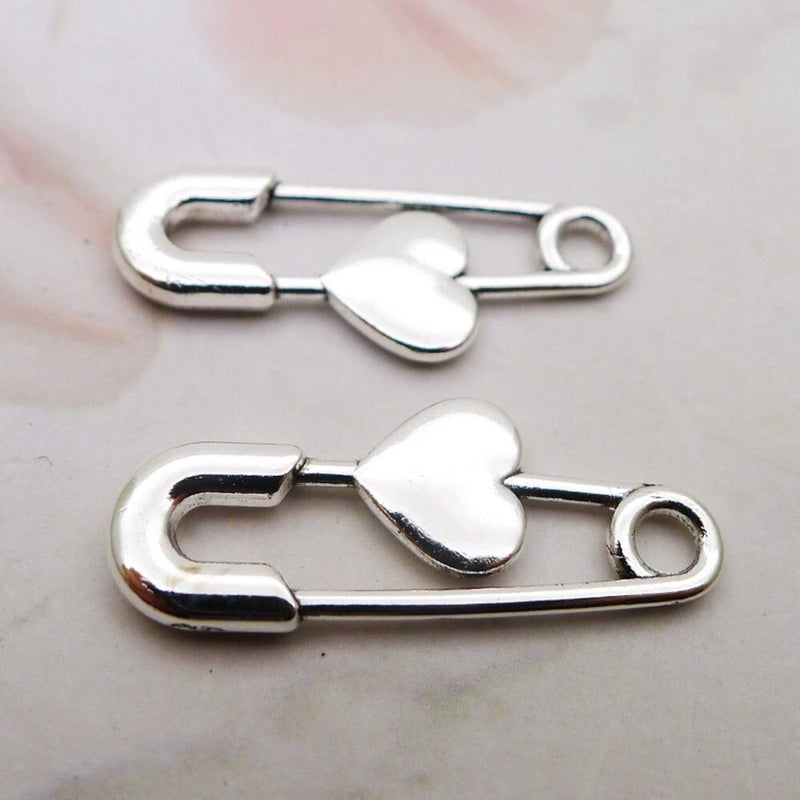 BULK 100Pcs Heart Pin Charms DIY Jewelry Making Pendant Antique Silver Charms