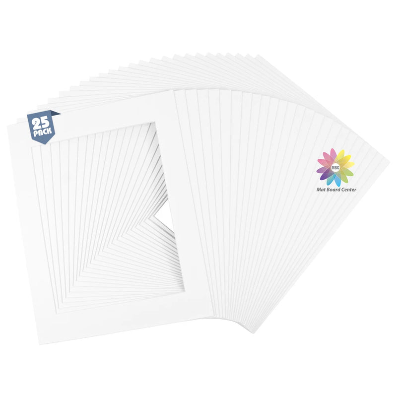 25 Pack 11x14 White Photo Mat Boards Fits 8x10 DIY Picture Framing Frame Matting Model