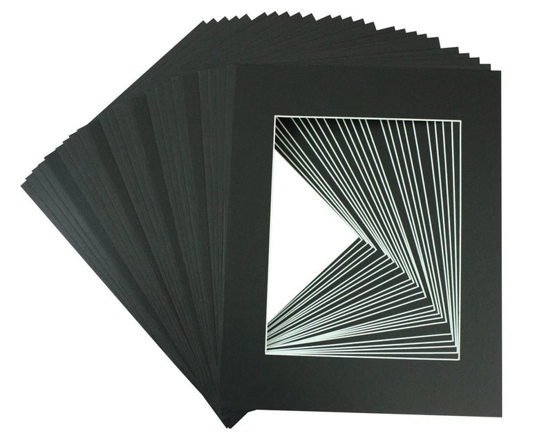 11x14 Picture Mat Sets For 8x10 Photo. 25 Mats and 25 Board and 25 Bags (Black) Model