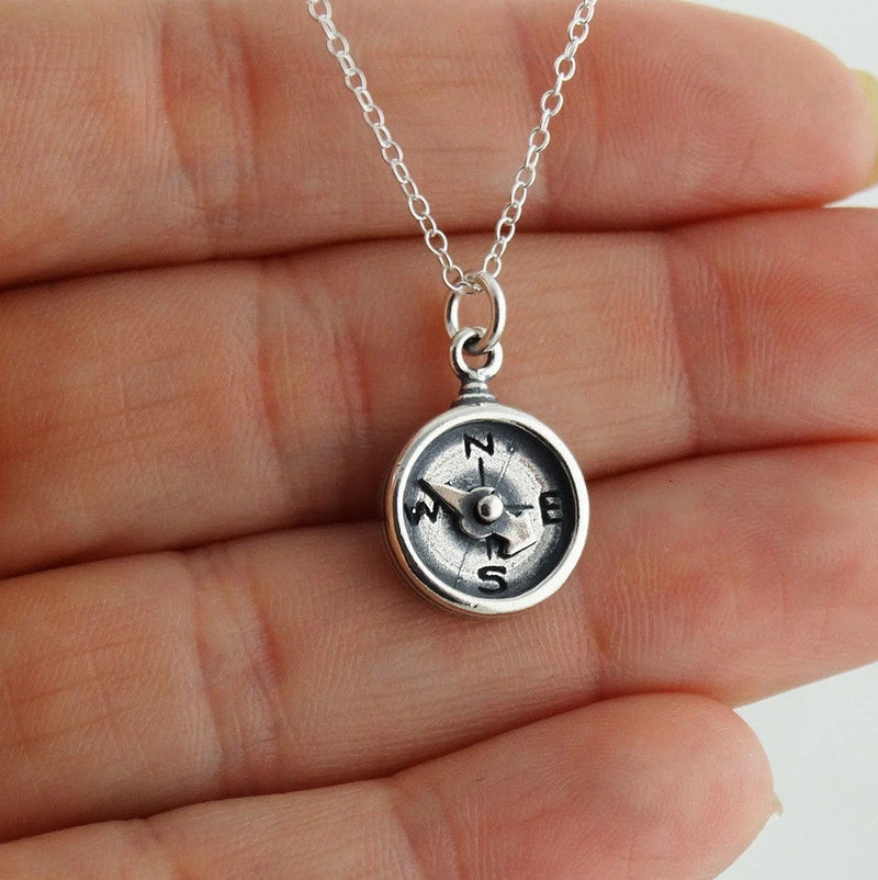 Compass Charm Necklace w/ Spinning Needle - 925 Sterling Silver Graduation Gift Charms
