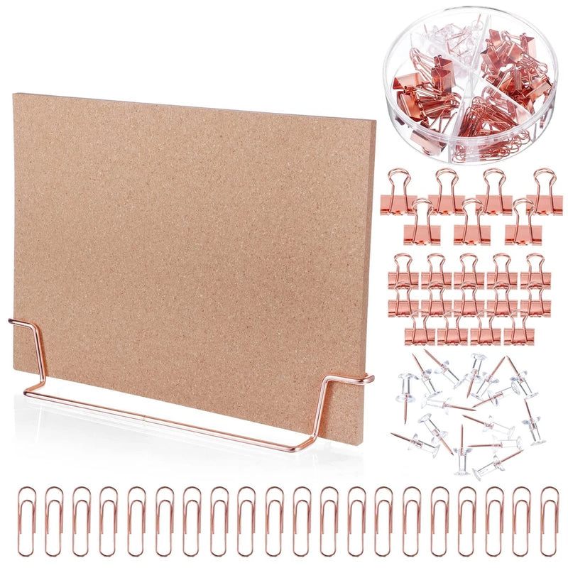 12.6x9 Inch Small Desktop Cork Board Stand Rose Gold Pin Board Kit Model