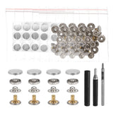24Set Leather Snap Fasteners Kit 15mm Metal Snaps with 3 Setter Tool Silver Tone Model
