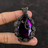 Pink Fire Labradorite Jewelry Copper Love Gift Wire Wrapped Flower Pendant 2.36