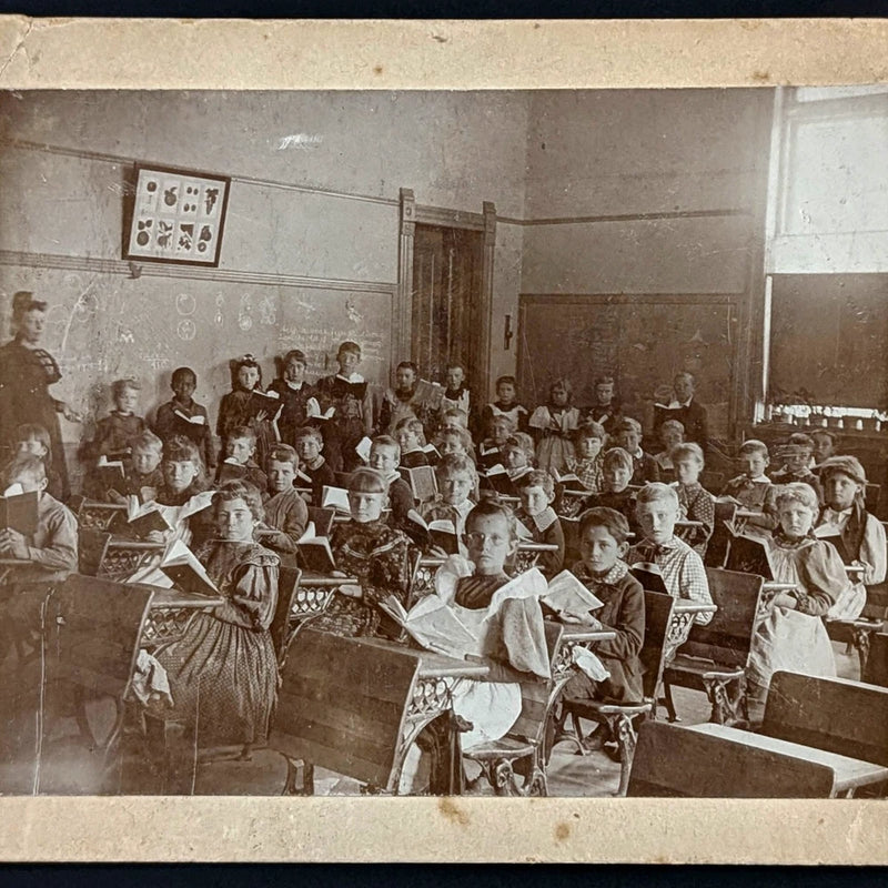 Antique Photo Children Students In School Classroom Teacher Chalkboards Model