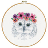 Vervaco stamped satin stitch kit "Owl with flowers", Diam 24cm, DIY Model