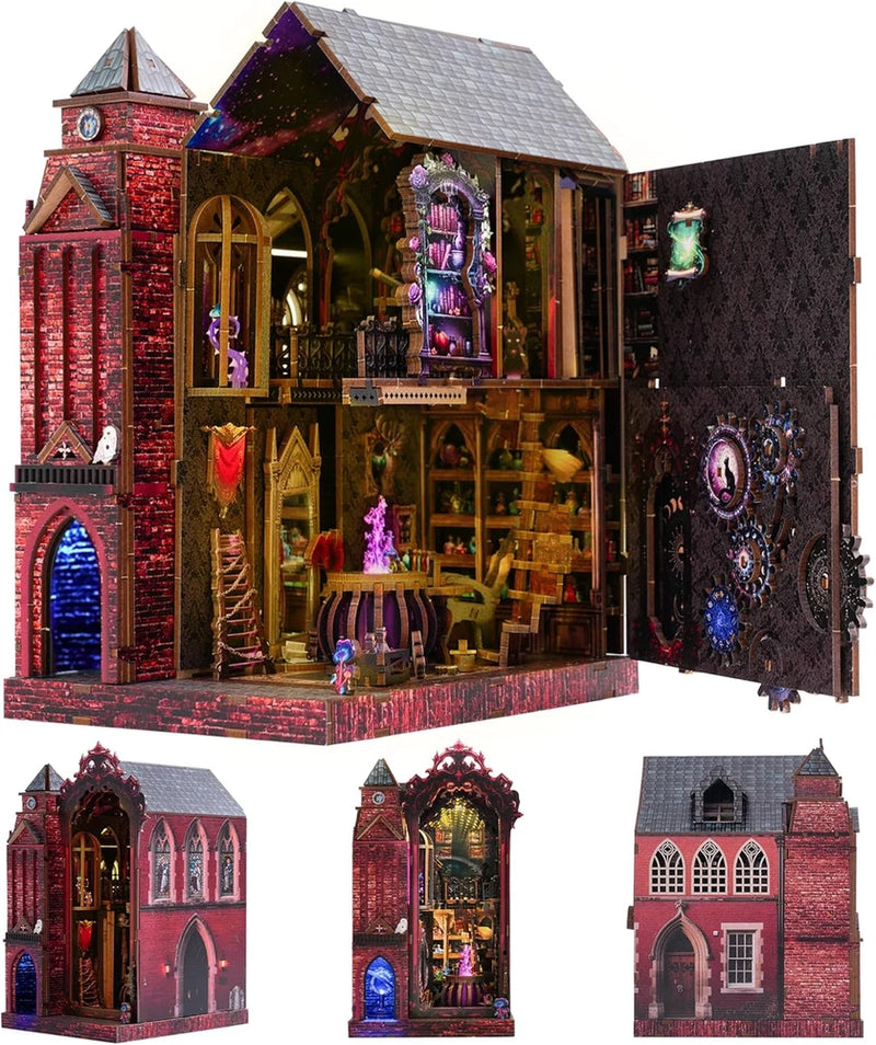 Dollhouse Kit Arcane Spire Wooden Puzzle Fantasy Book Shelf Decor Miniature DIY Model