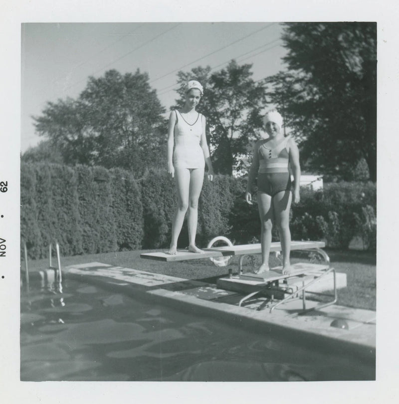 Women Swimsuits Backyard Pool Diving Boards Swim Caps Vintage Photo 1960s Model