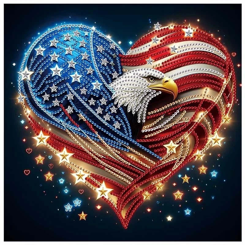 "Diamond Art Kit for Adults, Patriotic Heart & Eagle 5D Crystal Rhinestones" Model