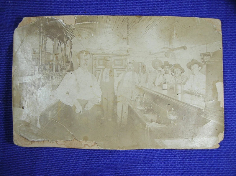 Antique B&W Photo on Board Interior of Bar w/Lots of Patrons  Southwest Texas Model