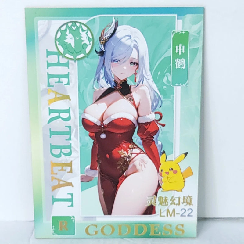 Shenhe Pikachu Red Dress Waifu Card Anime Girl Wall Art Oversized Board A5 Model