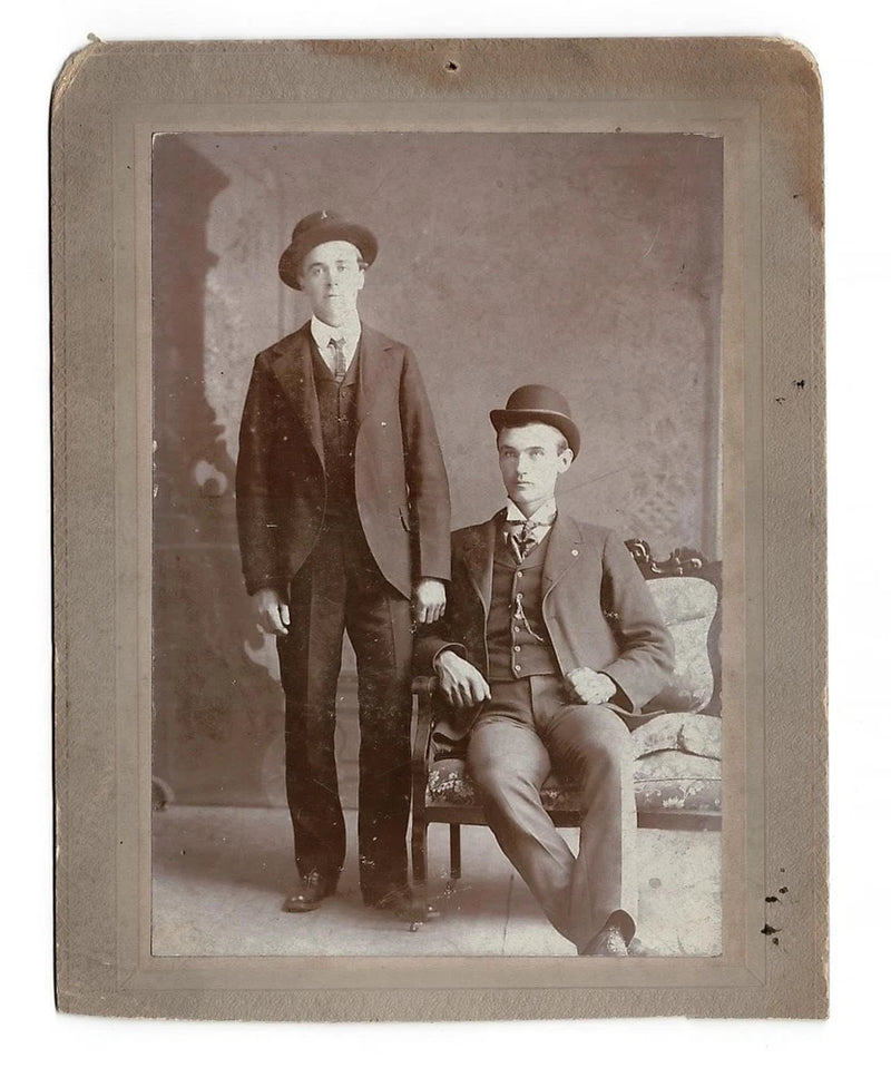 Antique PHOTO Board CABINET CARD 2 HANDSOME Men Pals FASHION Gay Interest #17 Model