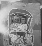 1950s Man Woman Silly Cutout Carriage Ride Painted Face Board Model