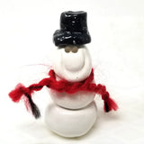 Snowman Figurine Ceramic Christmas Decor Red Scarf Black Hat Holiday Display Model
