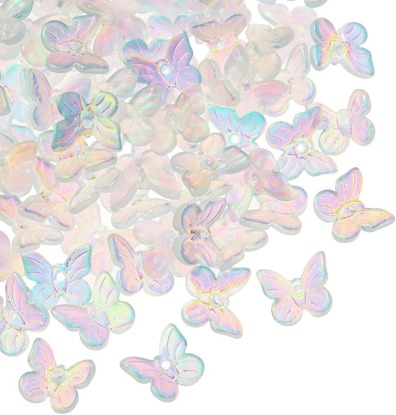 100x Butterfly Crystal Glass Charms Beads for Jewelry Making Crafts Accessories Charms