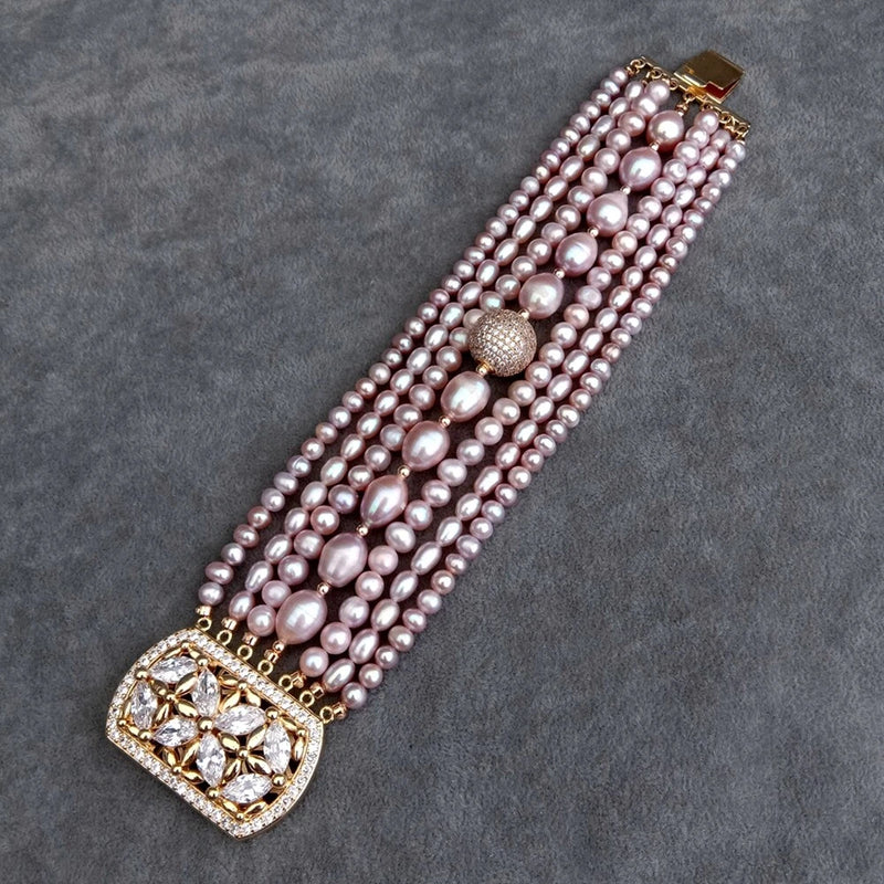 7 Rows Natural Fresh Water Pearl Multilayer Charm Bracelet Original Design Charms