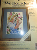 NIP Vintage GIRL w/KITTEN Won't You Be Mine CROSS STITCH KIT w/MAT - 1990's Model