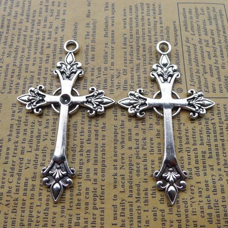 BULK 30Pcs Cross Charms DIY Jewelry Making Pendant Antique Silver Charms