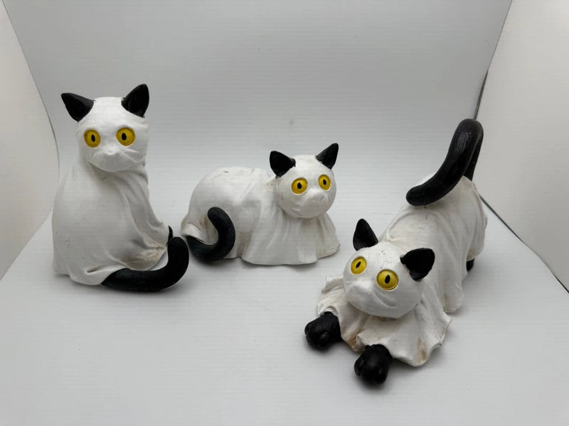 GERSON SET OF 3 HAND PAINTED RESIN 6.1" HALLOWEEN GHOST CAT TABLETOP FIGURINES Model