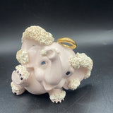 Vintage Pink Spaghetti Elephant Angel with Wings and Gold Halo Figurine Model