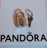 Authentic PANDORA 925 Padlock & Key Dangle Charm Pendant 790088C01 w/ Box E42 Charms