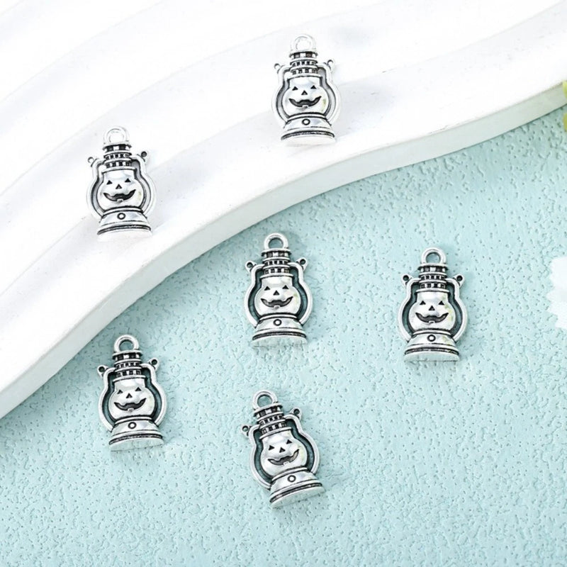 BLUK 100Pcs Halloween Lantern Charms DIY Jewelry Making Pendants Antique Silver Charms