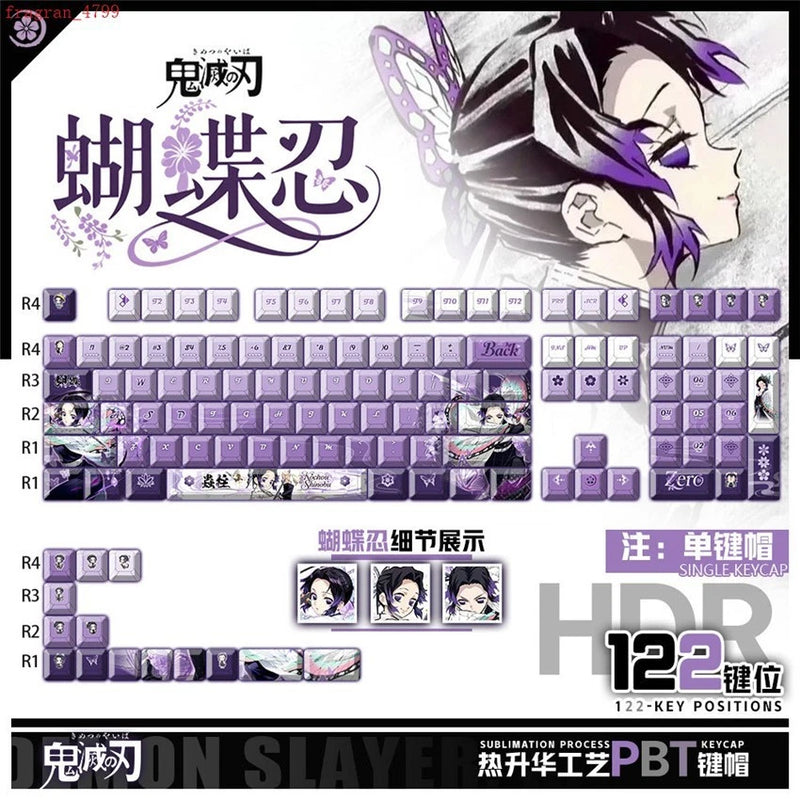 Anime Demon Slayer Kochou Shinobu PBT Keycap Set for Mechanical Keyboard 122 pcs Model
