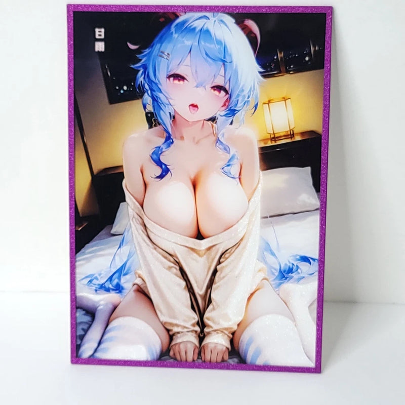 Ganyu Bedtime Purple Glitter Waifu Card Anime Girl Wall Art Oversized Board A5 Model