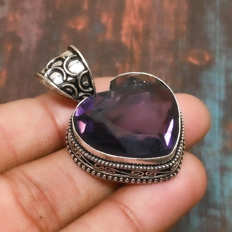 Beautiful Amethyst Gemstone Handmade 925 Solid Sterling Silver Jewelry Pendant Charms