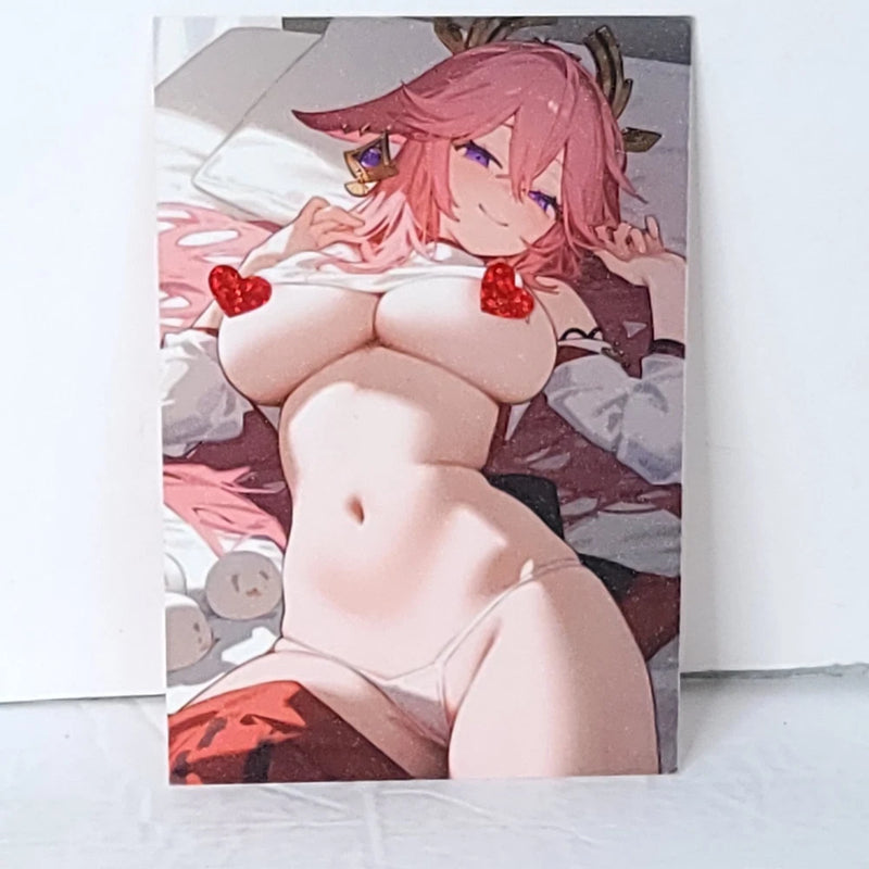 Yae Miko Bed Premium Waifu Card Anime Girl Art Oversized Board A6 Model