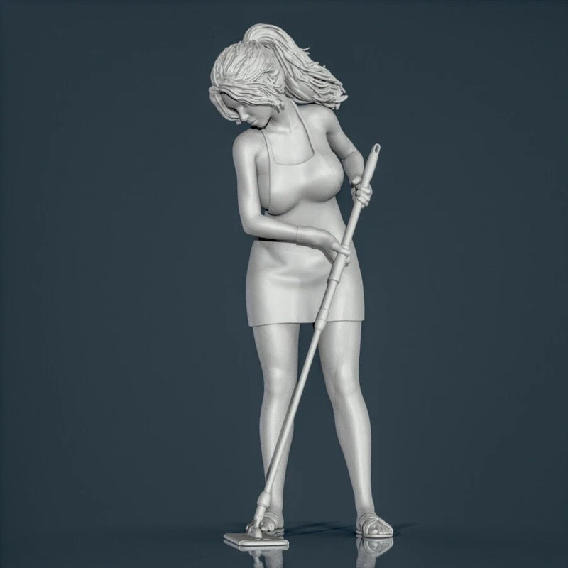 Unpainted resin figurine. Woman girl cleaning 1/18 1/24 1/32 1/43 Model