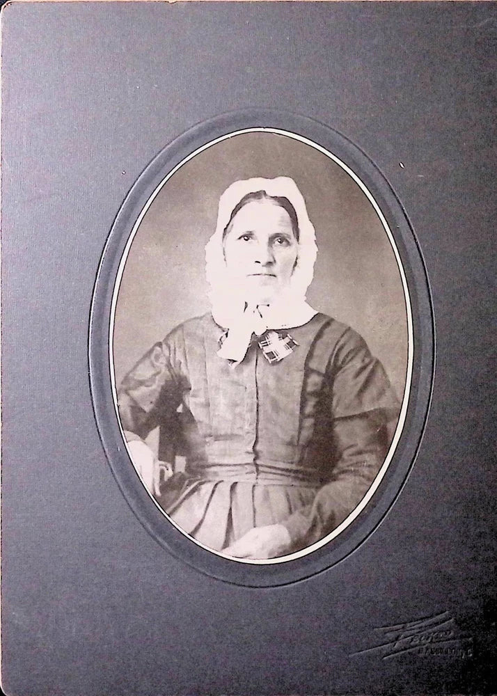 Antique board photo  Elderly Woman in Traditional Dress with Headscarf Model