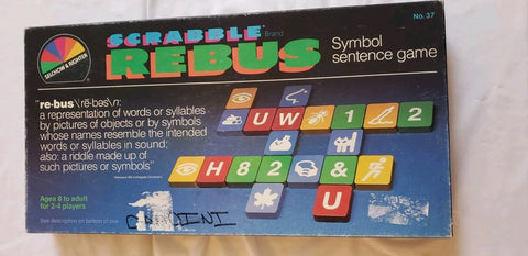 Family Challenging Word/Picture Game! Scrabble Rebus Vintage Tile Board Game Model