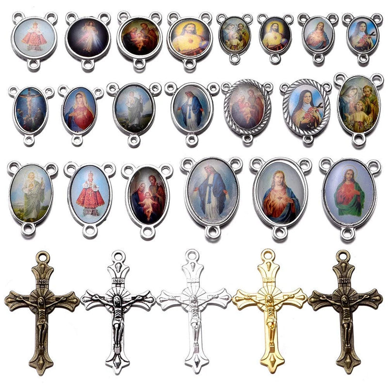 80pcs Rosary Cross & Miraculous Medal Charms for DIY Jewelry Making Charms