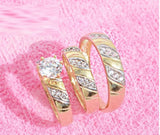 His Her Bridal Trio Lab Created Diamond Wedding Band Ring Set 14K Yellow Gold Fn Charms