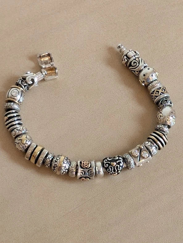 Chamilia Charm Bracelet 7.5" Sterling Silver (925)   w/ 14k Gold  ¡ª 26 Charms Charms