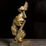 10.4x4" Silence Shush Bronze Style Man Bust Abstract Resin Figurine Sculpture Model