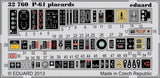 Eduard 1/32 Northrop P-61B 'Black Widow' Placards for HobbyBoss kits Model