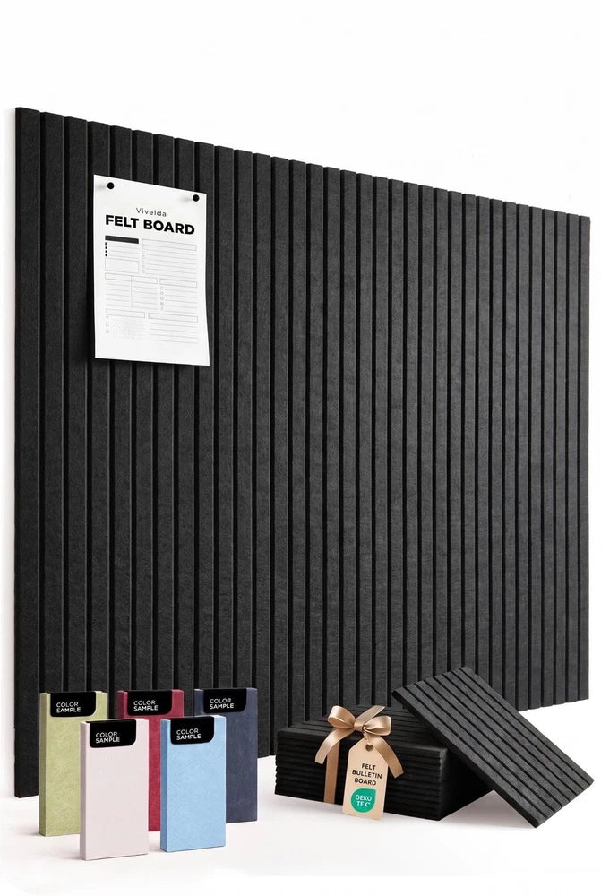 VIVELDA Large Felt Bulletin Board Square Slat // 12 by 12¡± pack 12, Black Model