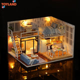 DIY Miniature House Light Blue Time 3D Wooden Dollhouse w/LED Building Model Kit Model