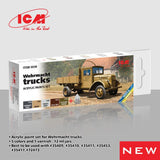 ICM 3038 Acrylic paints set for Wehrmacht trucks Grey Brown Green for model kit Model