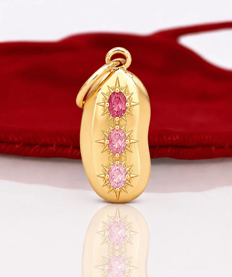 Ombr¨¦ Lucky Bean Charm Pendant 5A CZ 14K Gold PVD Stainless Antique Style Charms