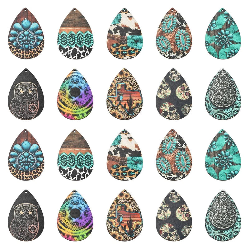 32Pcs Wooden Earring Charms Teardrop Dangle Pendants for Earrings Jewelry Making Charms
