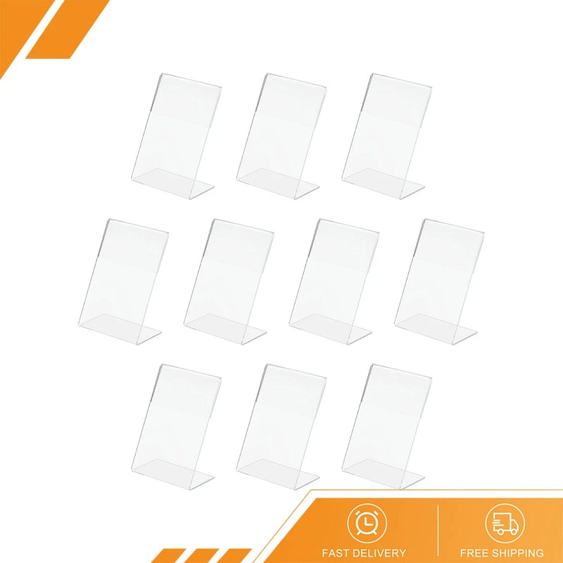 10 x Slant Back Acrylic Sign Holder 3.5"x2.4" Clear Sign Display Vertical Stand Model