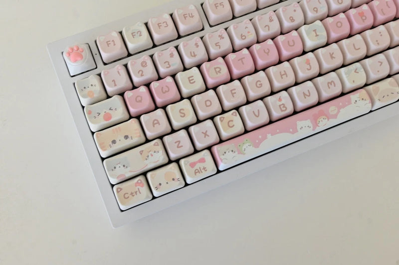 Cute Pink Cat Cafe Theme Custom Keycap Set for Mechanical Keyboard | Cute Gift Model