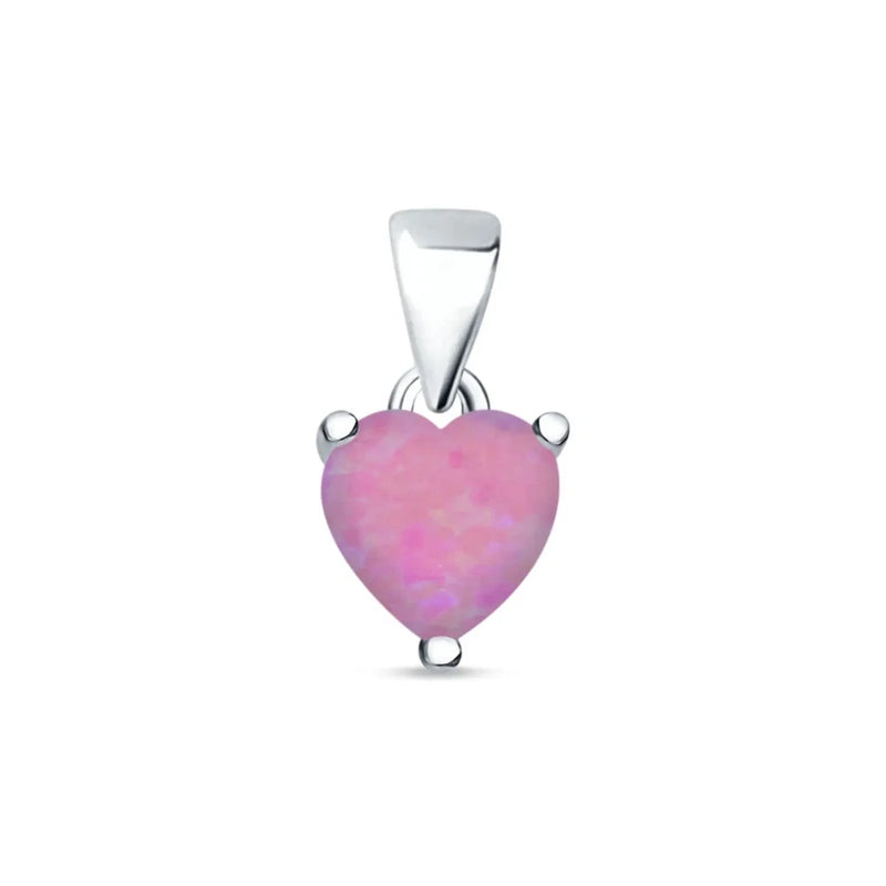 6 mm Pink Opal Heart Solitaire Pendant Necklace set in Solid Sterling Silver Charms